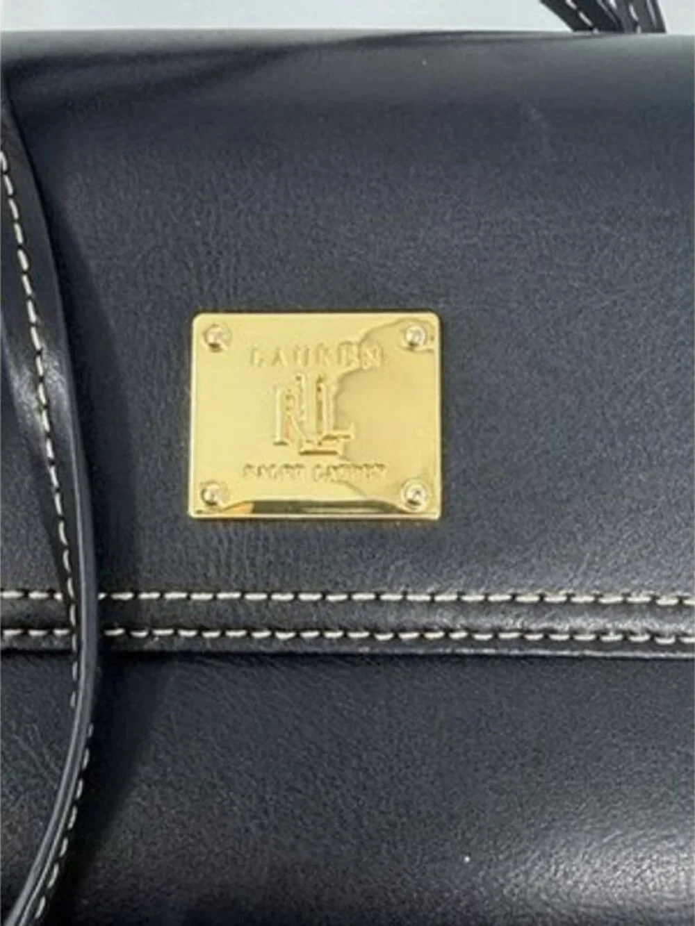 LAUREN RALPH LAUREN Clutch/Crossbody/Wallet- Black Leather CHAIN BAG Gold
